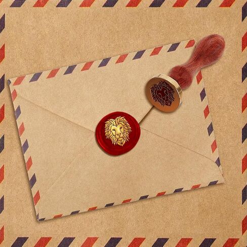 Lion Wax Seal Stamp Animals Embossed Stamp Sealing Removable 1" Brass Wax Seal Stamp Head with Wooden Handle for Wedding Party Invitations Envelopes Gift Packing Cards Envelopes Decoration in Saudi Arabia