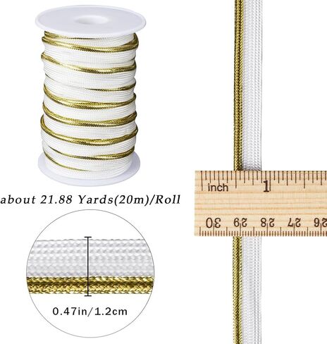 GORGECRAFT 22 Yards Gold Piping Trim with Metallic Lip Welting 0.47 Inch Wide Bias Tape Cord Edge Trim Ribbon for Sewing Clothing Pillows Lamps Draperies Home Decor Upholstery in Kuwait