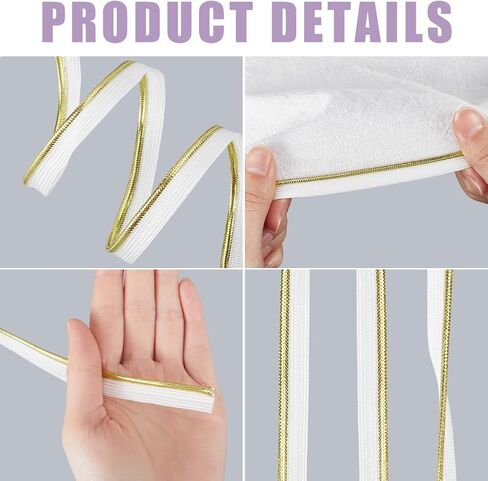 GORGECRAFT 22 Yards Gold Piping Trim with Metallic Lip Welting 0.47 Inch Wide Bias Tape Cord Edge Trim Ribbon for Sewing Clothing Pillows Lamps Draperies Home Decor Upholstery in Kuwait