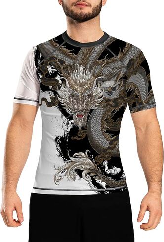 Raven Fightwear Men's Year of The Dragon Rash Guard Short Sleeve BJJ MMA in Saudi Arabia