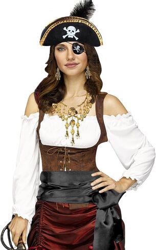 Pirate Costume Accessories for Men Women Halloween Pirate Costume with Eye Patch Necklace Earring Beard Hat Headband in Saudi Arabia