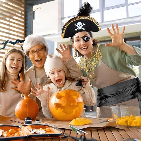 Pirate Costume Accessories for Men Women Halloween Pirate Costume with Eye Patch Necklace Earring Beard Hat Headband in Saudi Arabia