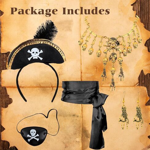 Pirate Costume Accessories for Men Women Halloween Pirate Costume with Eye Patch Necklace Earring Beard Hat Headband in Saudi Arabia