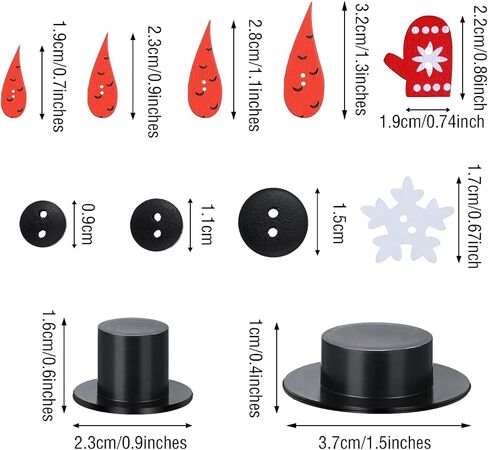 WILLBOND 450 Pieces Christmas Craft Buttons, Including Carrot Nose Buttons, Mini Plastic Black Top Hats, Tiny Black Buttons, Wood Glove Buttons, White Snowflake Snowman Ornament Kit in Saudi Arabia