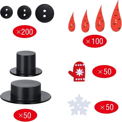 WILLBOND 450 Pieces Christmas Craft Buttons, Including Carrot Nose Buttons, Mini Plastic Black Top Hats, Tiny Black Buttons, Wood Glove Buttons, White Snowflake Snowman Ornament Kit in Saudi Arabia