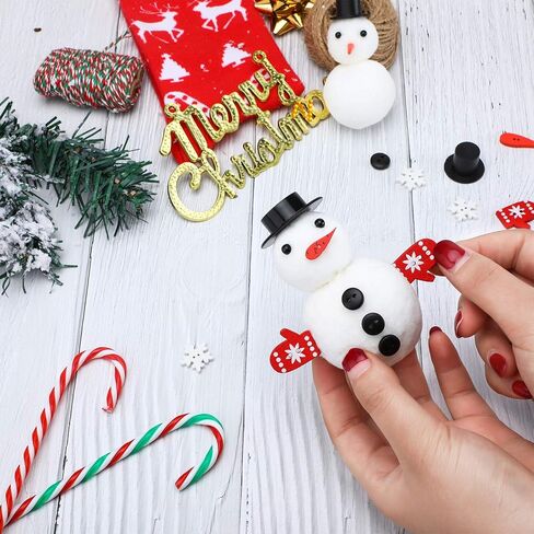 WILLBOND 450 Pieces Christmas Craft Buttons, Including Carrot Nose Buttons, Mini Plastic Black Top Hats, Tiny Black Buttons, Wood Glove Buttons, White Snowflake Snowman Ornament Kit in Saudi Arabia