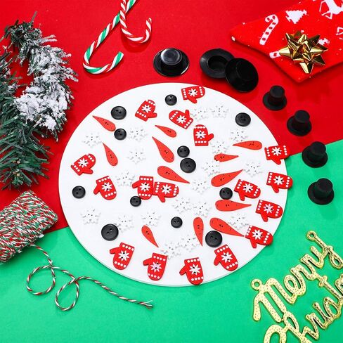 WILLBOND 450 Pieces Christmas Craft Buttons, Including Carrot Nose Buttons, Mini Plastic Black Top Hats, Tiny Black Buttons, Wood Glove Buttons, White Snowflake Snowman Ornament Kit in Saudi Arabia