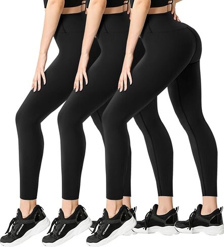 FULLSOFT 3 Pack Leggings for Women High Waisted Soft Tummy Control Yoga Pants for Workout Athletic Running Reg & Plus Size in Saudi Arabia