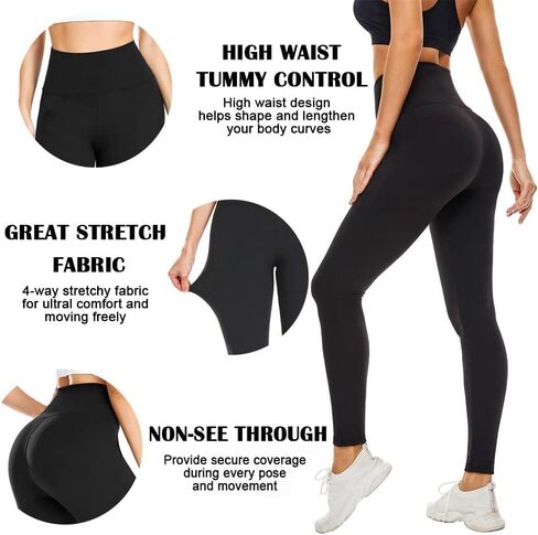 FULLSOFT 3 Pack Leggings for Women High Waisted Soft Tummy Control Yoga Pants for Workout Athletic Running Reg & Plus Size in Saudi Arabia