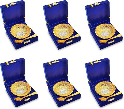 NOBILITY Silver Plated Bowl Spoon Set Light Weight with Blue Box Dessert Dry Fruits Serving Wedding Return Gifts Diwali Christmas Eid Friends Family Home Decoration Corporate Gift Items 6 Sets in Saudi Arabia