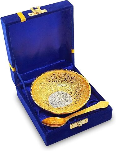 NOBILITY Silver Plated Bowl Spoon Set Light Weight with Blue Box Dessert Dry Fruits Serving Wedding Return Gifts Diwali Christmas Eid Friends Family Home Decoration Corporate Gift Items 6 Sets in Saudi Arabia