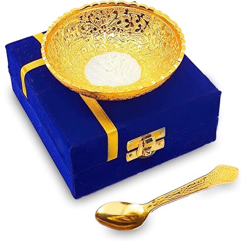 NOBILITY Silver Plated Bowl Spoon Set Light Weight with Blue Box Dessert Dry Fruits Serving Wedding Return Gifts Diwali Christmas Eid Friends Family Home Decoration Corporate Gift Items 6 Sets in Saudi Arabia