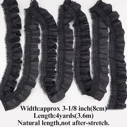 2 Yards Gorgeous Elastic Ruffle Trim 2-Layer Pleated Stretchy Edge Lace Ruffle Trim for Cuffs Skirt Halloween Garments 3-1/8" Wide (White) in Saudi Arabia