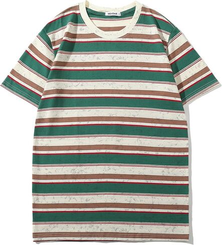 VEIISAR Men's Crewneck Striped T-Shirt Soft Elastic Cotton Tees in Kuwait