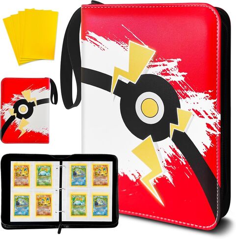 Card Binder with 1 Pack of Sleeves for Cards, 4-Pocket Trading Card Binder, 55 Sheets, Card Collection Binder with Pu Leather Cover, Yellow Card Sleeves, in Saudi Arabia