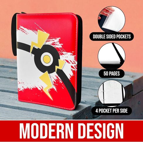 Card Binder with 1 Pack of Sleeves for Cards, 4-Pocket Trading Card Binder, 55 Sheets, Card Collection Binder with Pu Leather Cover, Yellow Card Sleeves, in Saudi Arabia
