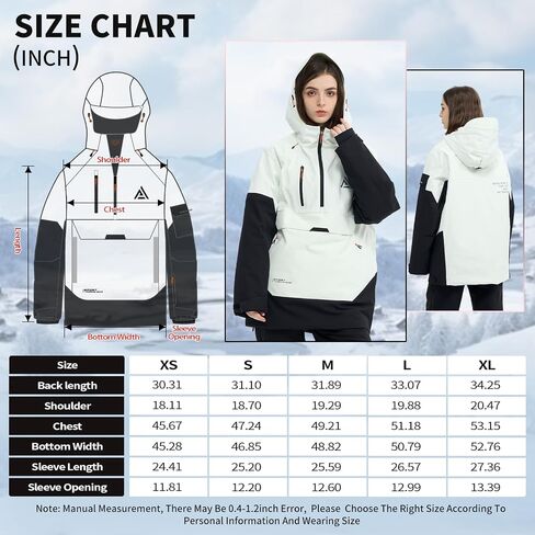 Ski Jacket Snowboard Anorak Coat Pullover Baggy Snow Hooded Insulated Hoodie Waterproof Warm for Women Men in Saudi Arabia