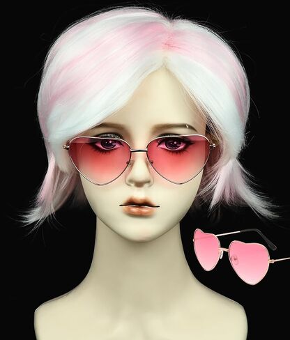 Besuante Alastor Wig with Devil Horns and Ears Monocle Glasses Chain Black Red Cosplay Wigs for Halloween in Saudi Arabia