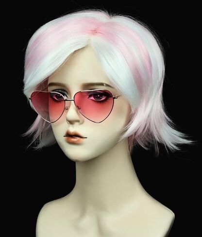 Besuante Alastor Wig with Devil Horns and Ears Monocle Glasses Chain Black Red Cosplay Wigs for Halloween in Saudi Arabia