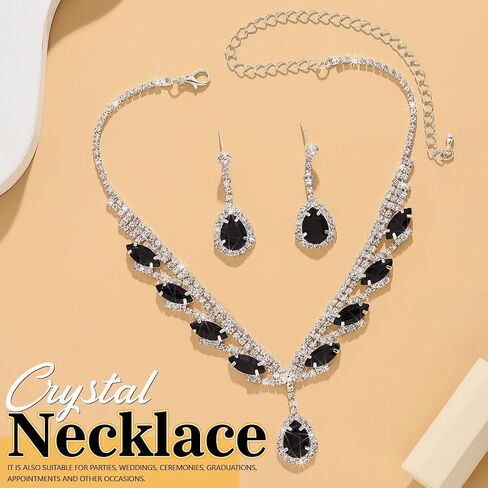 EARENT Rhinestone Bridal Wedding Jewelry Sets Black Crystal Sparkly Bride Necklace Earrings Set Prom Costume Necklaces for Women in Saudi Arabia