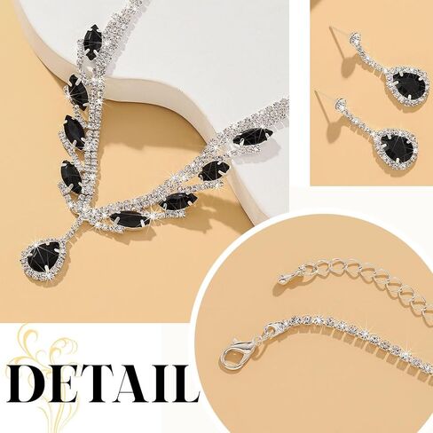 EARENT Rhinestone Bridal Wedding Jewelry Sets Black Crystal Sparkly Bride Necklace Earrings Set Prom Costume Necklaces for Women in Saudi Arabia