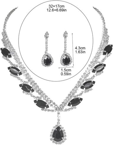 EARENT Rhinestone Bridal Wedding Jewelry Sets Black Crystal Sparkly Bride Necklace Earrings Set Prom Costume Necklaces for Women in Saudi Arabia