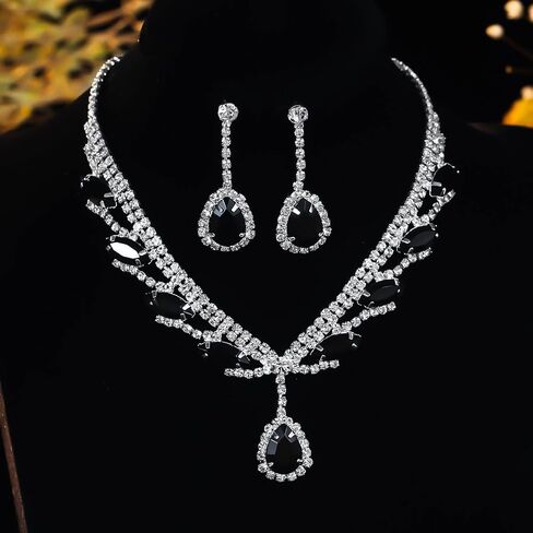 EARENT Rhinestone Bridal Wedding Jewelry Sets Black Crystal Sparkly Bride Necklace Earrings Set Prom Costume Necklaces for Women in Saudi Arabia
