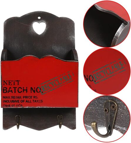 Yosoo Wooden Mail Box Letter Rack Wall Mounted Mail Sorter Storage Box Key Hooks Standing Holder Organizer Hallway Doorway Hanging Basket Vintage Home Decoration (Red) in Saudi Arabia