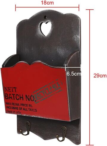 Yosoo Wooden Mail Box Letter Rack Wall Mounted Mail Sorter Storage Box Key Hooks Standing Holder Organizer Hallway Doorway Hanging Basket Vintage Home Decoration (Red) in Saudi Arabia