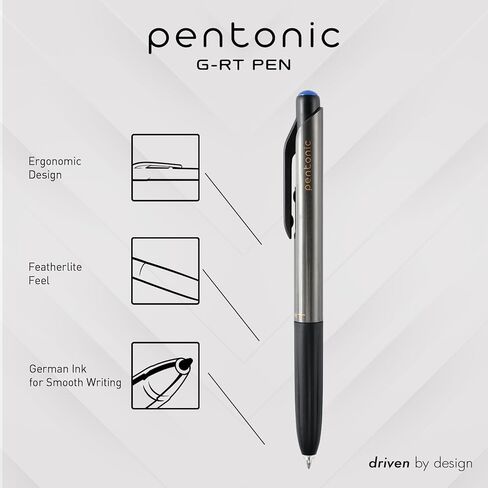 Pentonic GR-T Retractable Gel Pens, 10 Count, Blue Ink, 0.7 mm Fine Point, Smooth Writing For Journaling, Note Taking, Office & School (1002361) in Kuwait