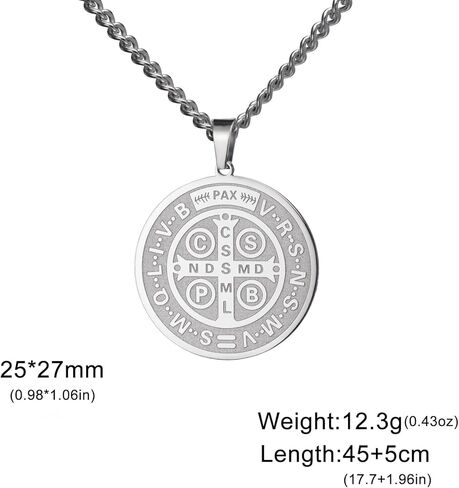 TEAMER Catholic Saint Benedict Seal Necklace Stainless Steel St. Benedict Pendant Jesus Cross Religious Amulet of Strength Peace Prayer Jewelry For Men Women in Kuwait