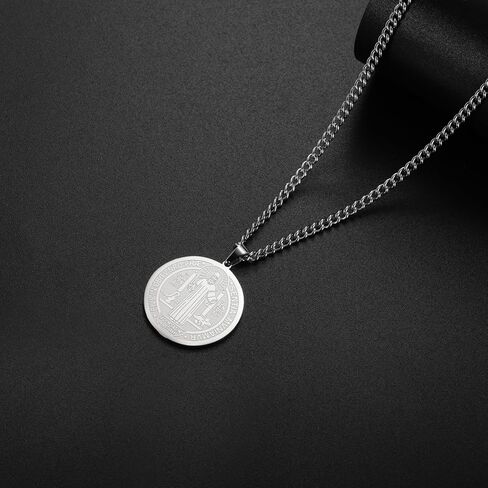 TEAMER Catholic Saint Benedict Seal Necklace Stainless Steel St. Benedict Pendant Jesus Cross Religious Amulet of Strength Peace Prayer Jewelry For Men Women in Kuwait