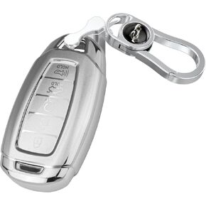 Polished Silver Key Fob Cover with Heavy-Duty Keychain Smart Remote Key Shell Case (for Hyundai D)