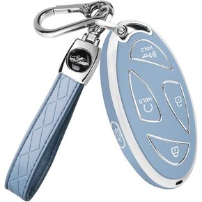 QBUC for Hyundai Ioniq 6 Key Fob Cover,TPU 360 Degree Car Key Case Protector with Leather Keychain Compatible with Hyundai Ioniq 6 Grandeur GN7 KONA 2023 2024 Smart 7 Buttons smart key(Black)