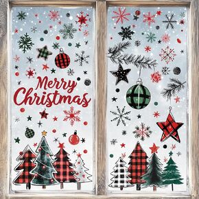 347 Pcs Christmas Window Clings Stickers for Glass, 8 Sheet Christmas Tree Snowflake Window Stickers Christmas Decorations Xmas Window Decals for Home Holiday Party