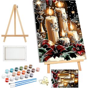 SENQAO Framed Paint by Numbers Kit for Adults Beginners with Wooden Easel, Christmas Easy Paint by Number Kit with Frame, Watercolor Adult Paint by Number Framed Canvas 7.8x11.8in in Kuwait