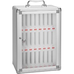 24 Slots Phone Locker, Cell Phone Storage Cabinet Pocket Chart Lock Box with Key [Wall Mounted] [Aluminum Alloy] Mobile Phone Lockbox with Handle for Classroom Office Exam (Silver)