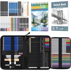 KOMLISATS 73 Pieces Pro Drawing Kit Sketching Pencils Set,Charcoal Pencils, Sketch Pencils, Charcoal Stick,Sharpener,Eraser.Art Supplies for Artists Beginner Adults Teens