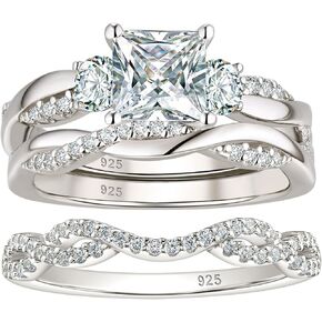 Wuziwen 1 Carat Wedding Infinity Bridal Ring Sets Princess 925 Sterling Silver Twisted Infinity Eternity Bands for Women Cubic Zirconia Sz 5.5