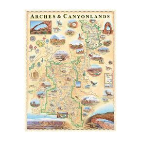 Arches & Canyonlands National Park Hand-Drawn Map Poster - Authentic 18x24 Inch Vintage-Style Wall Art - Lithographic Print with Soy-Based Inks - Unique Gift - Made In USA
