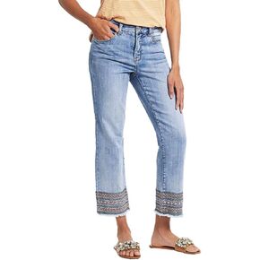 Flamingals Straight Leg Jeans for Women Low Rise Cropped Jeans Wash Embroidery Raw Hem Denim Pants