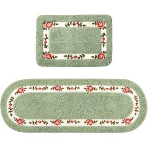 Drydiet 2 Pcs Pink Rose Flowers Bathroom Rugs Set Pink Floral Flower Rugs for Bedroom Non Skid Absorbent Romantic Rose Flower Area Rugs Coquette Rug Bathroom Bedroom Living Room Carpet, 2 Shapes