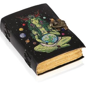 TUZECH Book of Spells Leather Bound Journal Deckle Edge Paper Grimoire Printed Diary Third Eye witchcraft supply and Witch Spell Notebook Antique Vintage Book for Men and Women (The Lovers)