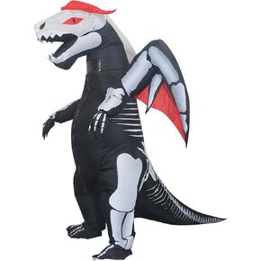 Inflatable Skeleton Dinosaur Costume, Full Body Skeleton Pterodactyl Inflatable Costume for Adult, Blow-up Dinosaur Costume for Halloween Cosplay Party