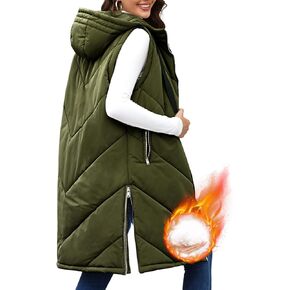 HEEKPEK Womens Long Puffer Vest Sleeveless Hooded Zip Up Puffy Jackets 2024 Quilted Winter Coats with Pockets Warm Outerwear