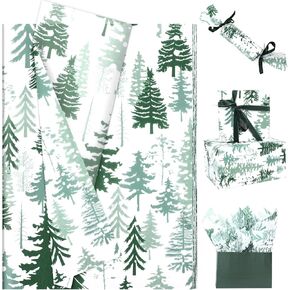 100 Sheets Christmas Tree Tissue Paper, 20 x 14in Watercolor Xmas Tree Gift Wrapping Paper Greenery Art Decorative Tissue for Christmas Winter Party Supplies (Sage Green)