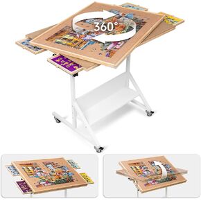 طاولة أحجية الصور المقطوعة الدوارة من Tektalk مع إمكانية تعديل الزاوية والارتفاع، لوحة ألغاز مع 4 أدراج ملونة، حامل ألغاز مائل بأرجل، مرفق بـ 4 عجلات دوارة، لما يصل إلى 1500 قطعة in Kuwait