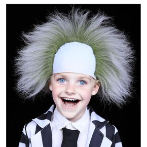 FantaLook Short Green and Grey White Cosplay Wig for Adult Halloween Party Costume