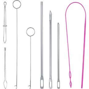 8pcs Sewing Loop Kit, Includes Easy & Quick Flexible Drawstring Threaders Loop Turner Hook Metal Tweezers Needle Threaders Drawstring Puller Tool for Fabric Jackets Coats Hoodies Sweatpants