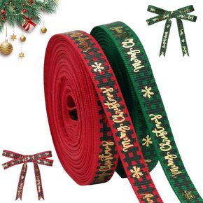 Anwyll Christmas Ribbon 3/8 Inch,20 Yard Christmas Tree Ribbon,Red and Green Merry Christmas Gift Wrapping Ribbon,Merry Christmas Holiday Ribbon for Craft Wreath Decor Bow Flower Bouquet(2 Roll)
